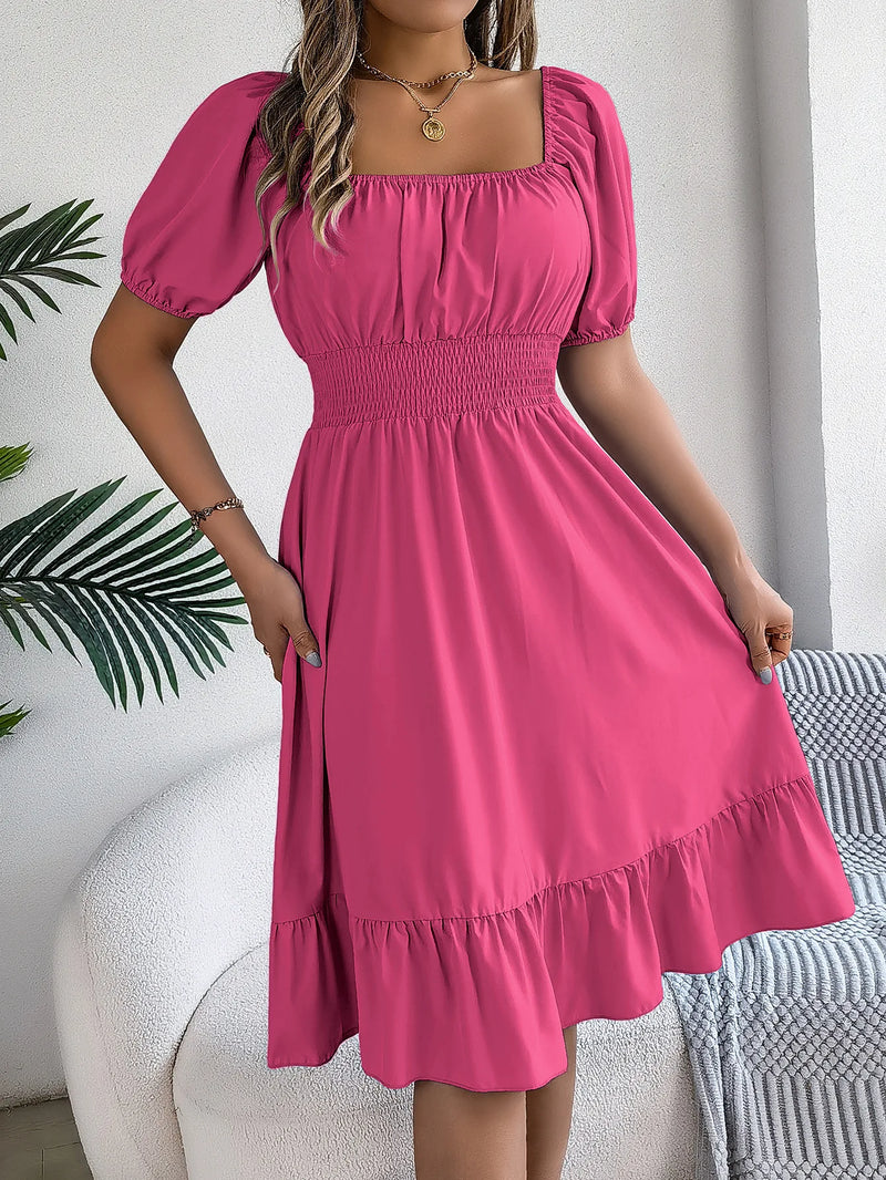 Vestido casual com decote quadrado - Elleganza