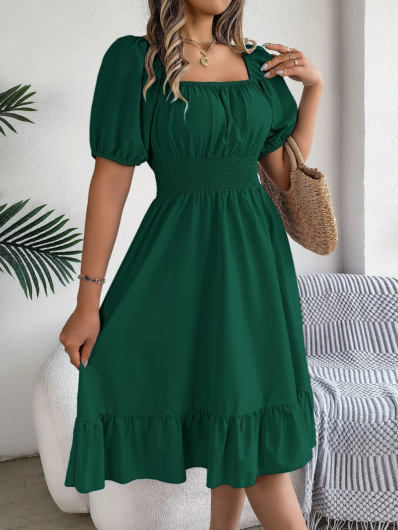 Vestido casual com decote quadrado - Elleganza