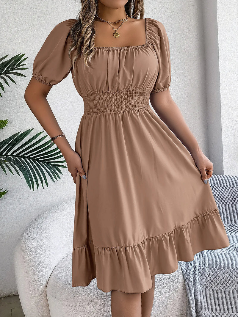 Vestido casual com decote quadrado - Elleganza