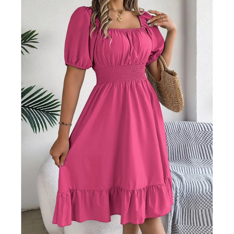 Vestido casual com decote quadrado - Elleganza