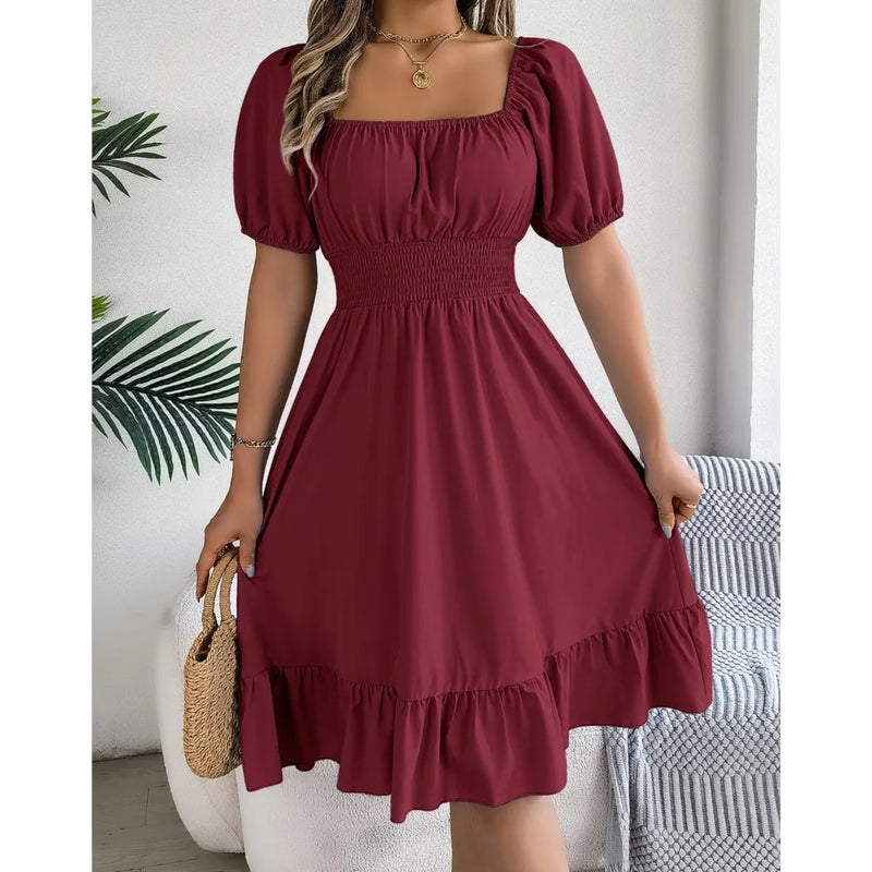 Vestido casual com decote quadrado - Elleganza